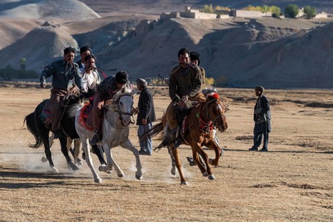 Men practising a traditional Buzkashi game