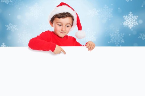 Christmas Child Boy Father Christmas Sign Finger Show copy space Copyspace Freiraum
