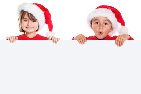 Children Girl Boy Santa Claus Christmas Sign Text Free Space Copyspace Isolated