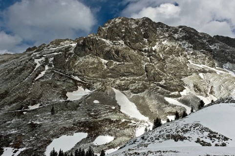 Dent d'Oche peak in the winter landscape of the French Chablais