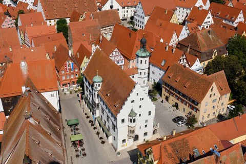 View from the tower Daniel of St. George's Church over the old town with the town hall