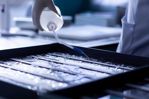 Sample processing with laboratory equipment in a histology laboratory