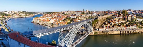 Porto with bridge Ponte Dom Luis I over river Douro travel city panorama in Porto