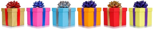 Gifts Birthday Christmas Christmas gifts in a row boxes cut out isolated