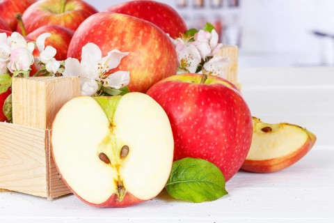 Apples Fruits red apple fruit in box with flowers