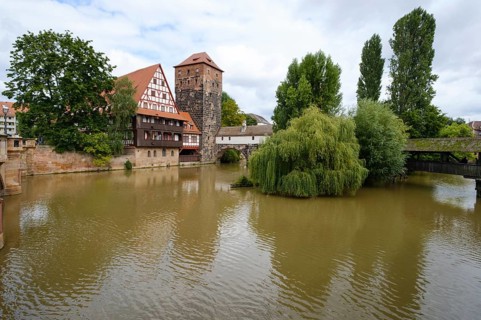 Weinstadel and Henkersteg on the River Pegnitz
