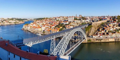 Porto with bridge Ponte Dom Luis I over river Douro travel city panorama in Porto