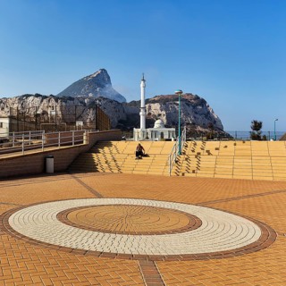 Europa Point overlooking the Ibrahim al Ibrahim Mosque also King Fahd bin Abdulaziz al-Saud Mosque and the Rock of Gibraltar