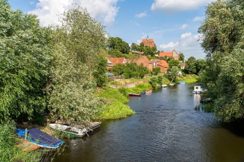 View across the moat to St. Mary's Cathedral
