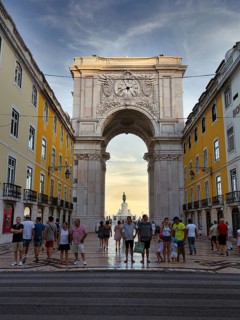 Archway Arco da Rua Augusta at the end of the pedestrian street Rua da Augusta in the old town district Baixa