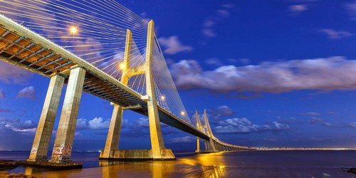 Lisbon Bridge Ponte Vasco da Gama over River Tagus Panorama Travel Travel City in Lisbon