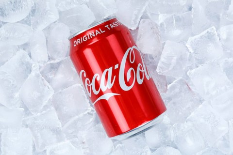 Coca Cola Coca-Cola in a can lemonade soft drink drink on ice cube ice cubes