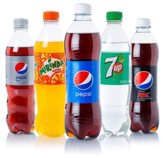 Pepsi Cola 7 up lemonade soft drink beverages in plastic bottles cut-out isolated