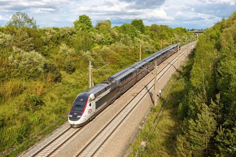 TGV Duplex train on the new NBS Mannheim-Stuttgart line in Germany