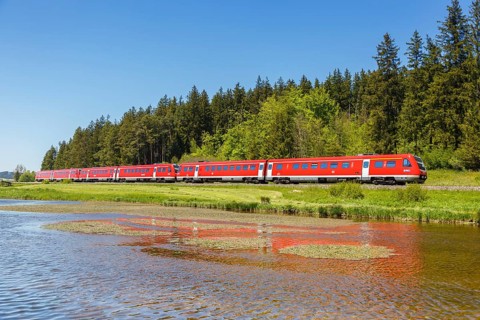 Bombardier Transportation RegioSwinger tilting technology regional train of Deutsche Bahn DB Bayern in Allgaeu in Ruderatshofen