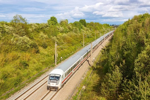 InterCity IC train of DB Deutsche Bahn on the new line NBS Mannheim-Stuttgart in Germany