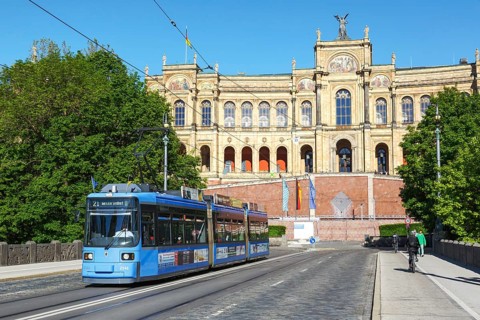 Tram Tram Adtranz GT6N Train Local traffic at the Maximilianeum in Munich