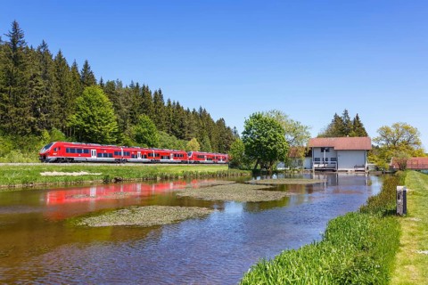 Pesa Link Regional train of Deutsche Bahn DB Bayern in Allgaeu in Ruderatshofen