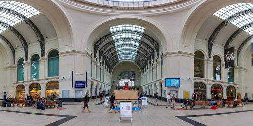 Railway Station Hbf Deutsche Bahn DB symmetrical Panorama in Dresden