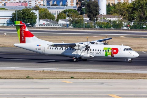 An ATR 72-600 aircraft of TAP Portugal Express with registration CS-DJE at Lisbon Airport