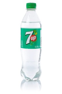 7 up Lemonade soft drink beverage in a plastic bottle cut-out isolated against a white background