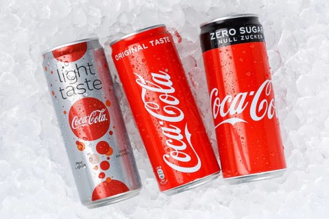 Coca Cola Coca-Cola Products Lemonade Soft Drink Beverages in Cans on Ice Ice Cube