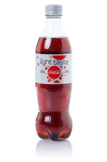 Coca Cola Coca-Cola light Coke lemonade soft drink beverage in a plastic bottle cut-out isolated against a white background