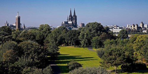 Rhine Park with cathedral and city skyline