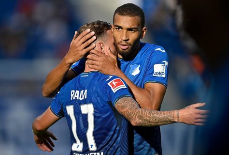 Goal celebration David Raum TSG 1899 Hoffenheim with Kevin Akpoguma TSG 1899 Hoffenheim