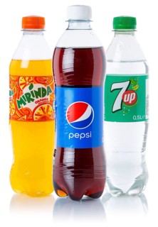 Pepsi Cola 7 up Mirinda lemonade soft drink beverages in plastic bottles exempted isolated