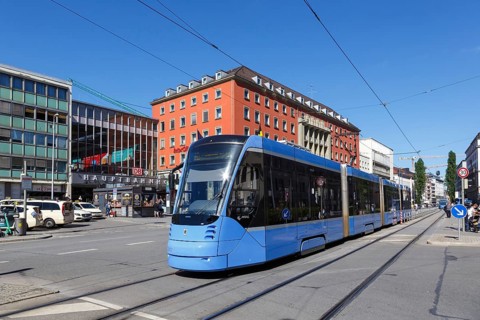 Tram Tram Siemens Avenio train local transport at the main station in Munich