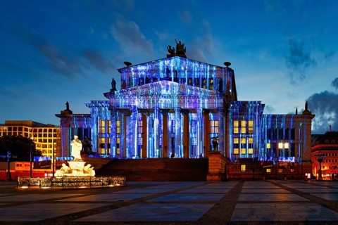 Konzerthaus Berlin Concert Hall and Schiller monument during the Festival of Lights