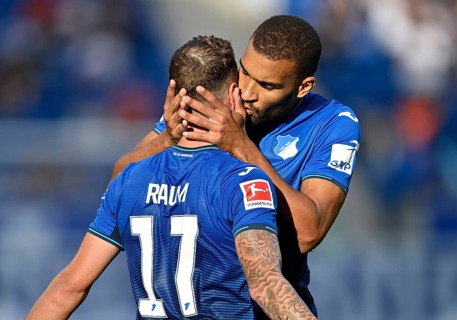 Goal celebration David Raum TSG 1899 Hoffenheim with Kevin Akpoguma TSG 1899 Hoffenheim