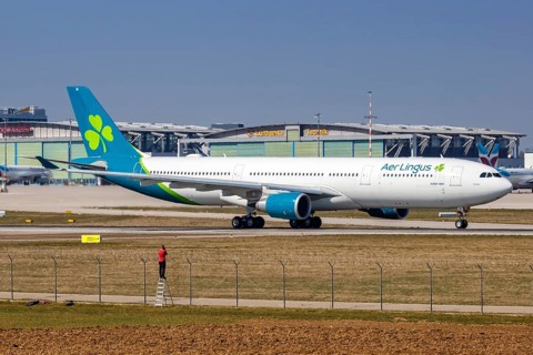An Aer Lingus Airbus A330-300 with registration EI-EIN at Stuttgart Airport