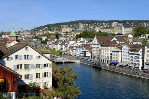 View of Niederdorf at dusk