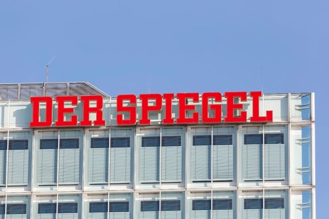 Der Spiegel logo Headquarters at Ericusspitze in the HafenCity in Hamburg