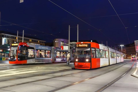 Tram Tram Tram local transport at the stop central railway station in Bremen
