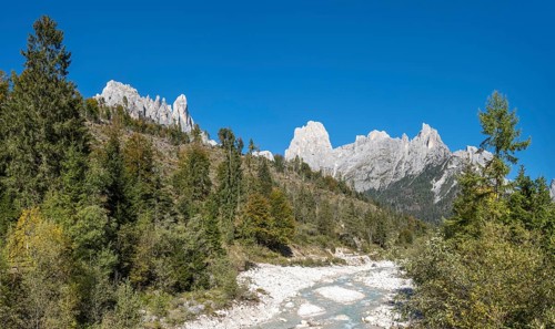Mountain stream flowing through Val Pradidali