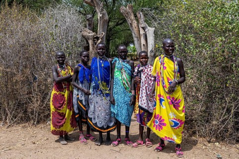 Traditional dressed girls from the Toposa tribe