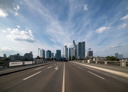 View of the skyline of Frankfurt am Main from the Untermainbruecke
