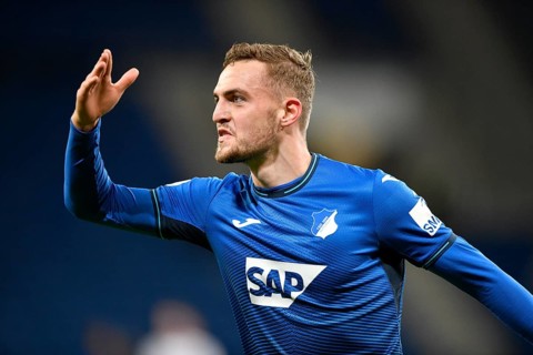 Goal celebration Jacob Bruun Larsen TSG 1899 Hoffenheim. PreZero Aerna