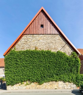 Rural stable building with green facade