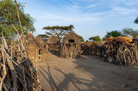 Traditional build huts of the Toposa tribe