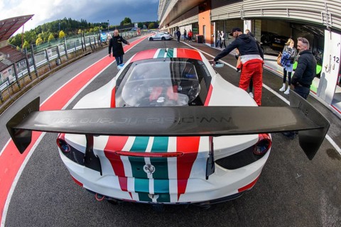 Ferrari 458 Challenge with large rear spoiler in pit lane