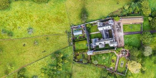 Top Down view of Compton Castle from a drone