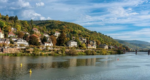Old villas on the banks of the Neckar in Heidelberg