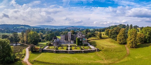 Powderham Castle and Powderham Park from a drone