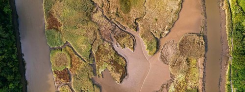Top Downe view of Tidal Creek at River Teign from a drone