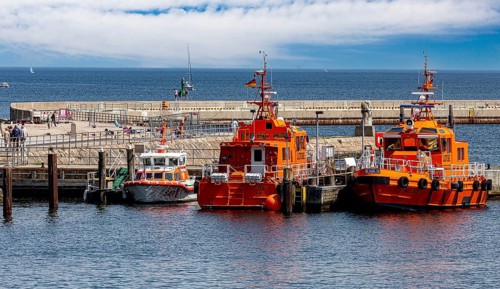Rescue boats and pilot boats in the harbour of Travemuende