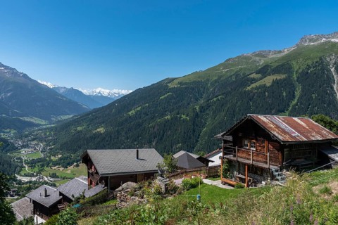 Village view with Weisshorn group and Eggishorn in the background